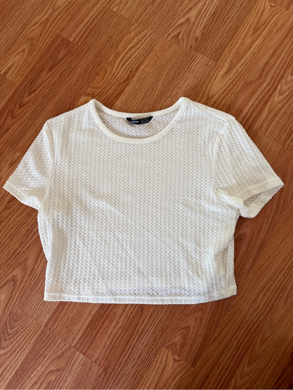 White Textured Short Sleeve Crop Top